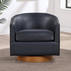 Maisy Midnight Blue Faux Leather Barrel Swivel Chair with Wooden Base