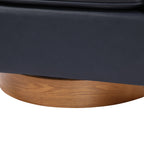 Maisy Midnight Blue Faux Leather Barrel Swivel Chair with Wooden Base