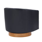 Maisy Midnight Blue Faux Leather Barrel Swivel Chair with Wooden Base