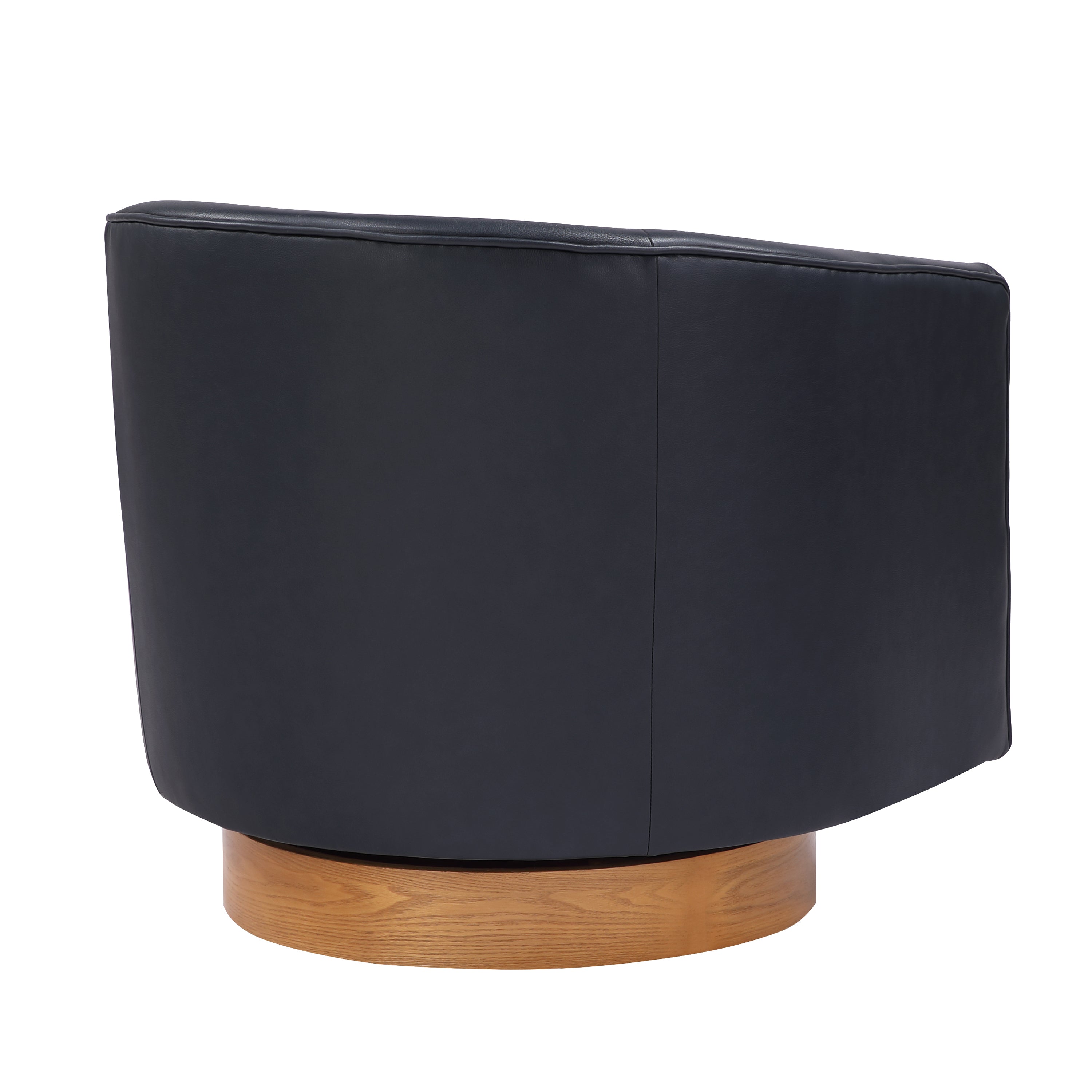 Maisy Midnight Blue Faux Leather Barrel Swivel Chair with Wooden Base