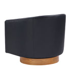 Maisy Midnight Blue Faux Leather Barrel Swivel Chair with Wooden Base