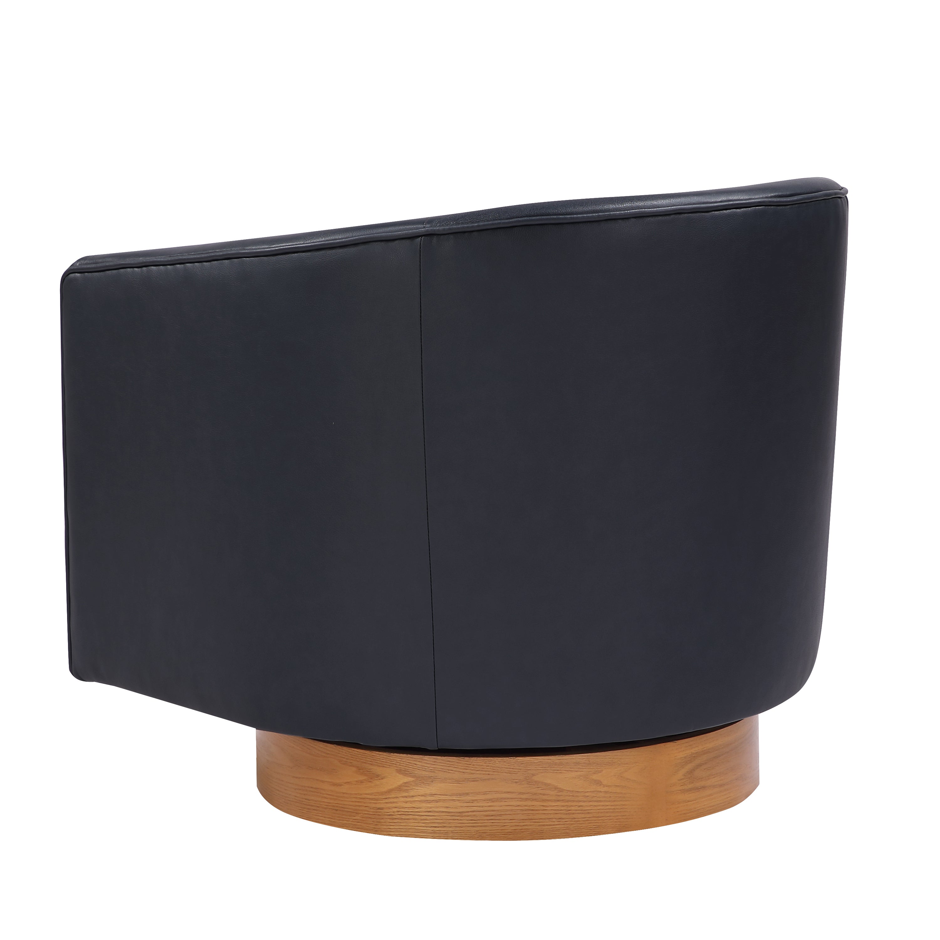 Maisy Midnight Blue Faux Leather Barrel Swivel Chair with Wooden Base