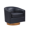 Maisy Midnight Blue Faux Leather Barrel Swivel Chair with Wooden Base