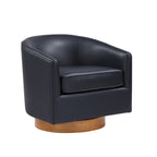 Maisy Midnight Blue Faux Leather Barrel Swivel Chair with Wooden Base
