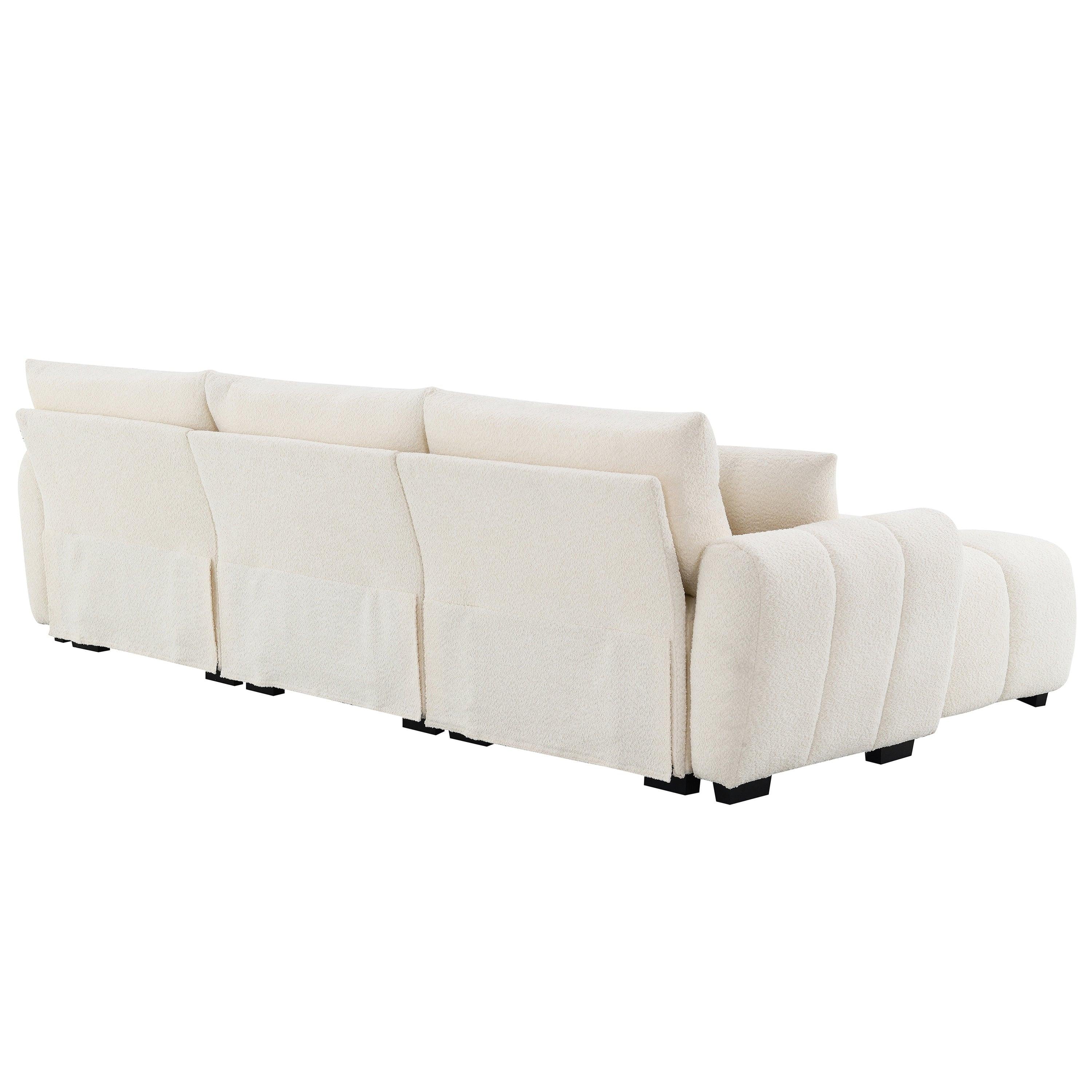 Modular Sectional Sofa with Movable Ottoman & Boucle Fabric.