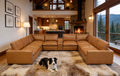 Ginger Leather Match 8-Seater U-Shaped Sectional with Storage Console