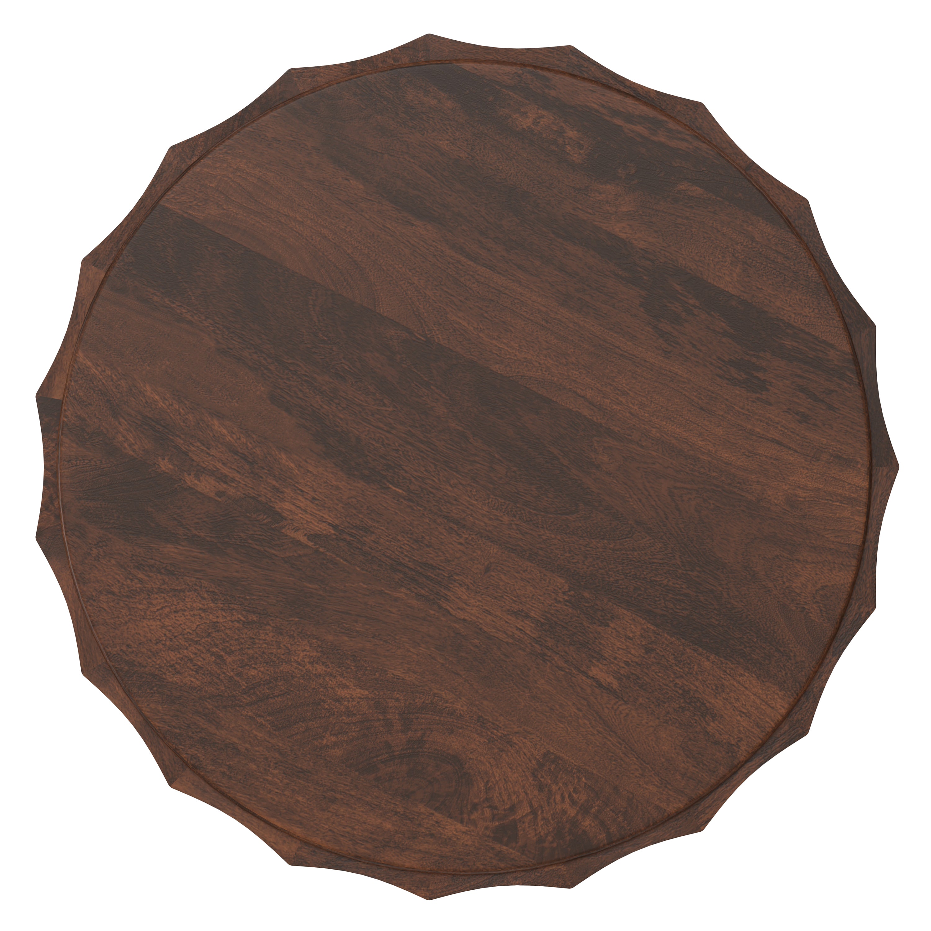 Top view of Trenton Coffee Table - Walnut Brown showing the smooth round surface and natural wood grain pattern.