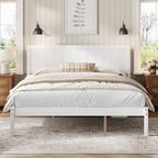 King White Pine Wood Platform Bed Frame with Headboard