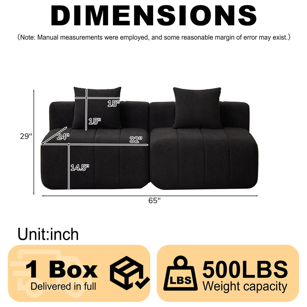 Modular Chenille Sectional Sofa with 2 Pillows.