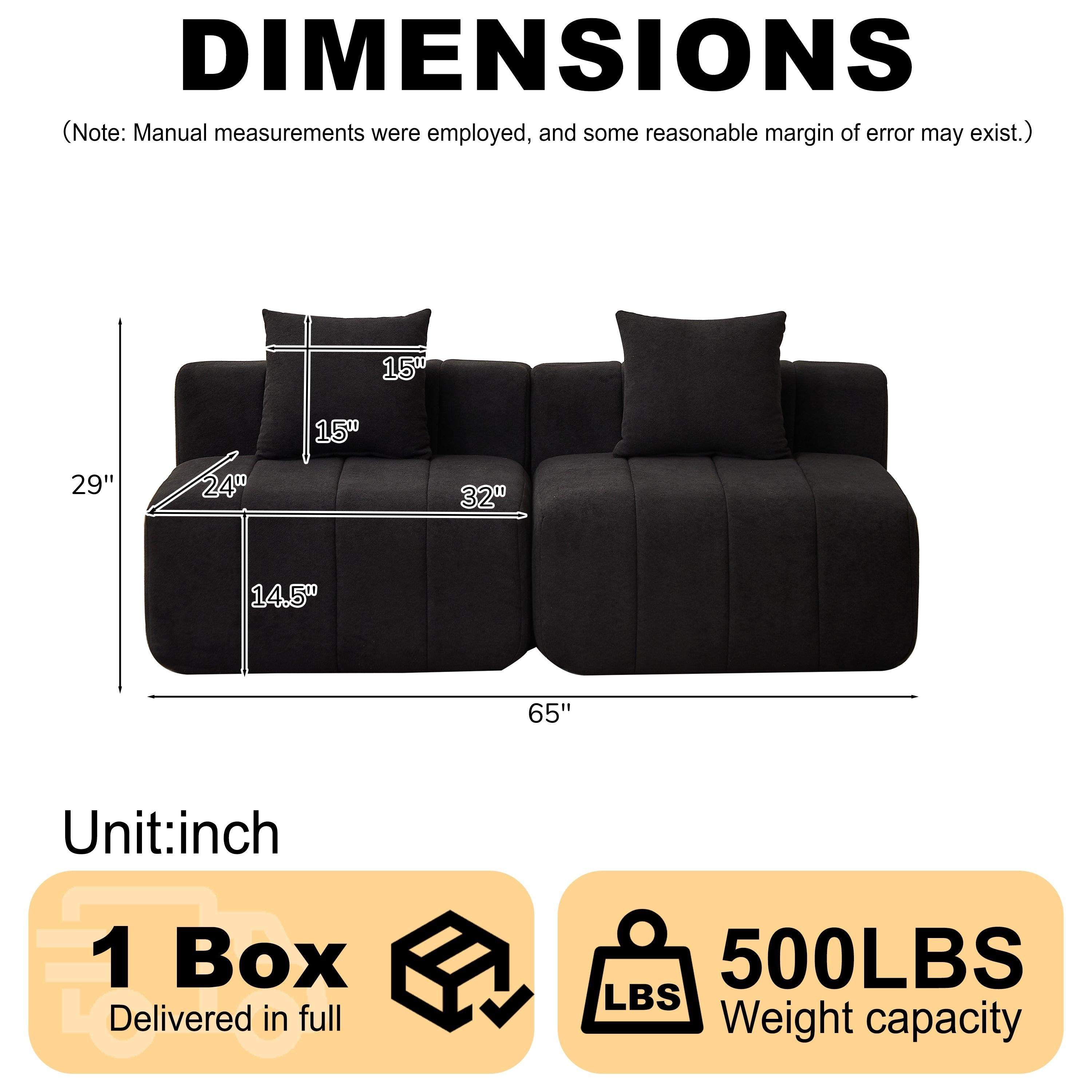 Modular Chenille Sectional Sofa with 2 Pillows.