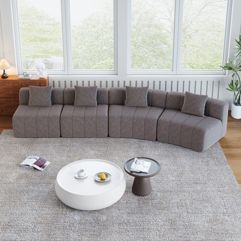 Modular Chenille Curved Sectional Sofa with 4 Pillows.