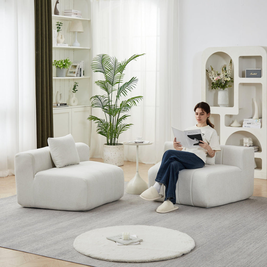 Chenille Curved Sectional Sofa with 2 Pillows.