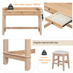 TREXM 4-Piece Dining Table Set for 3, Retro Kitchen Table and Chairs Set with 3 Storage Drawers, Ideal for Small Spaces (Natural)