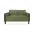 Comfy Green Teddy Fabric Mid-Century Modern Loveseat with Walnut Legs