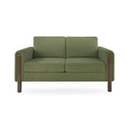 Comfy Green Teddy Fabric Mid-Century Modern Loveseat with Walnut Legs