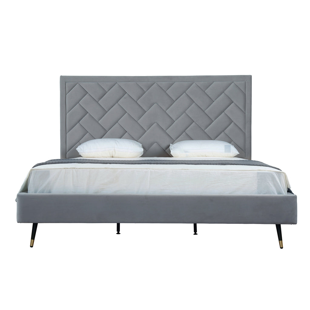 Crosby Upholstered Velvet King Bed in Gray