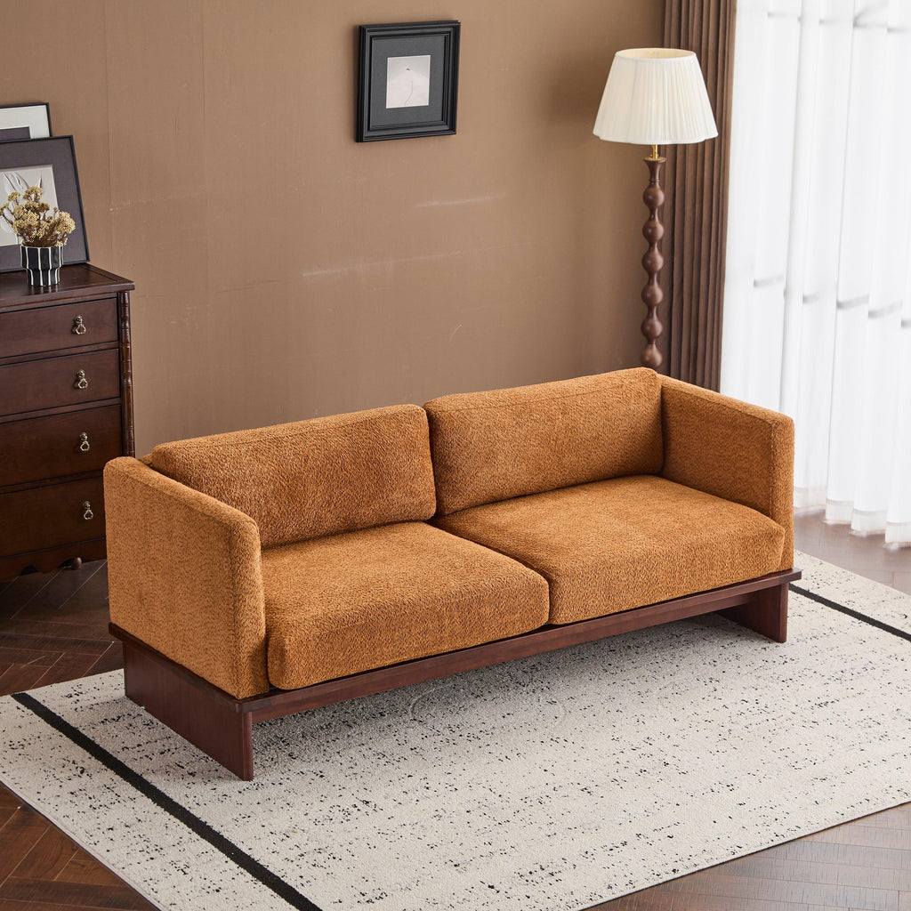 Modern 3 Seater Boucle Sofa with Solid Wood Base.