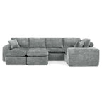 L-shaped Boucle Sectional Sofa with Moveable Ottomans.