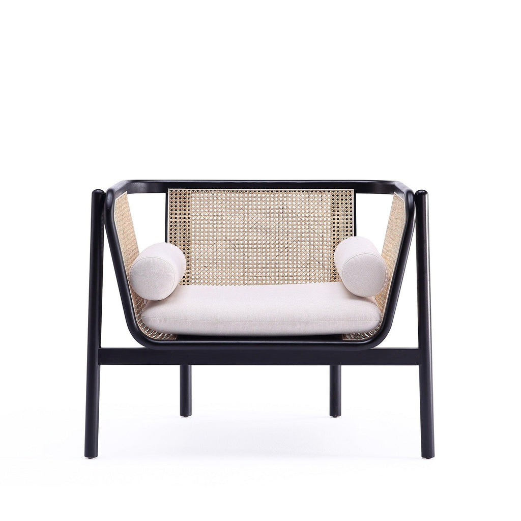 Versailles Cane Wood Accent Armchair in Cream.