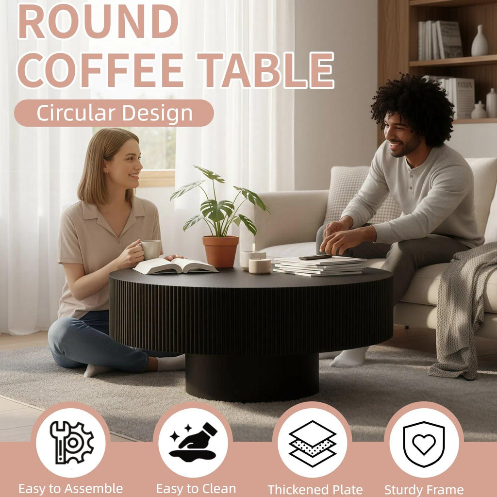 Fluted Round Coffee Table - Mid Century Modern Design.