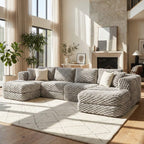 Modular Sectional Sofa Grey Bubble Velvet with Movable Ottomans.
