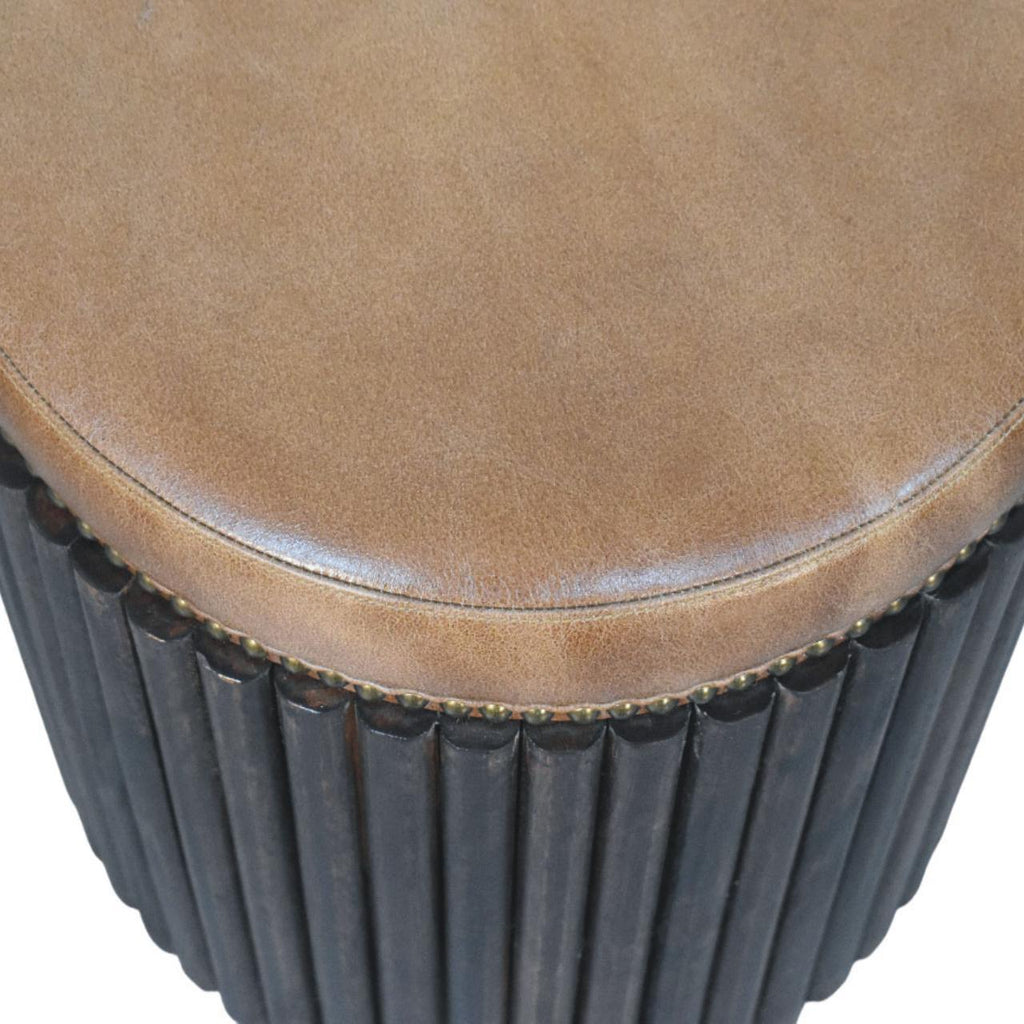 Solid Wood Leather Accent Stool for Modern Bedrooms.