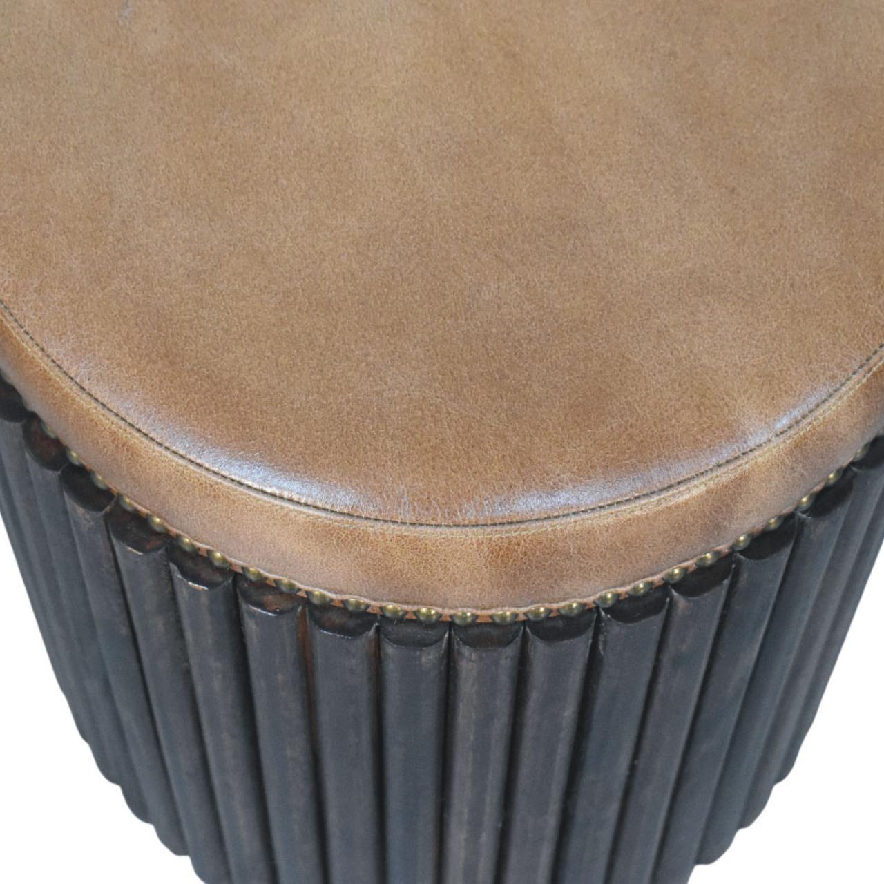 Solid Wood Leather Accent Stool for Modern Bedrooms.