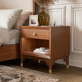 Mid Century Modern Nightstand with USB Port and Gold Legs.