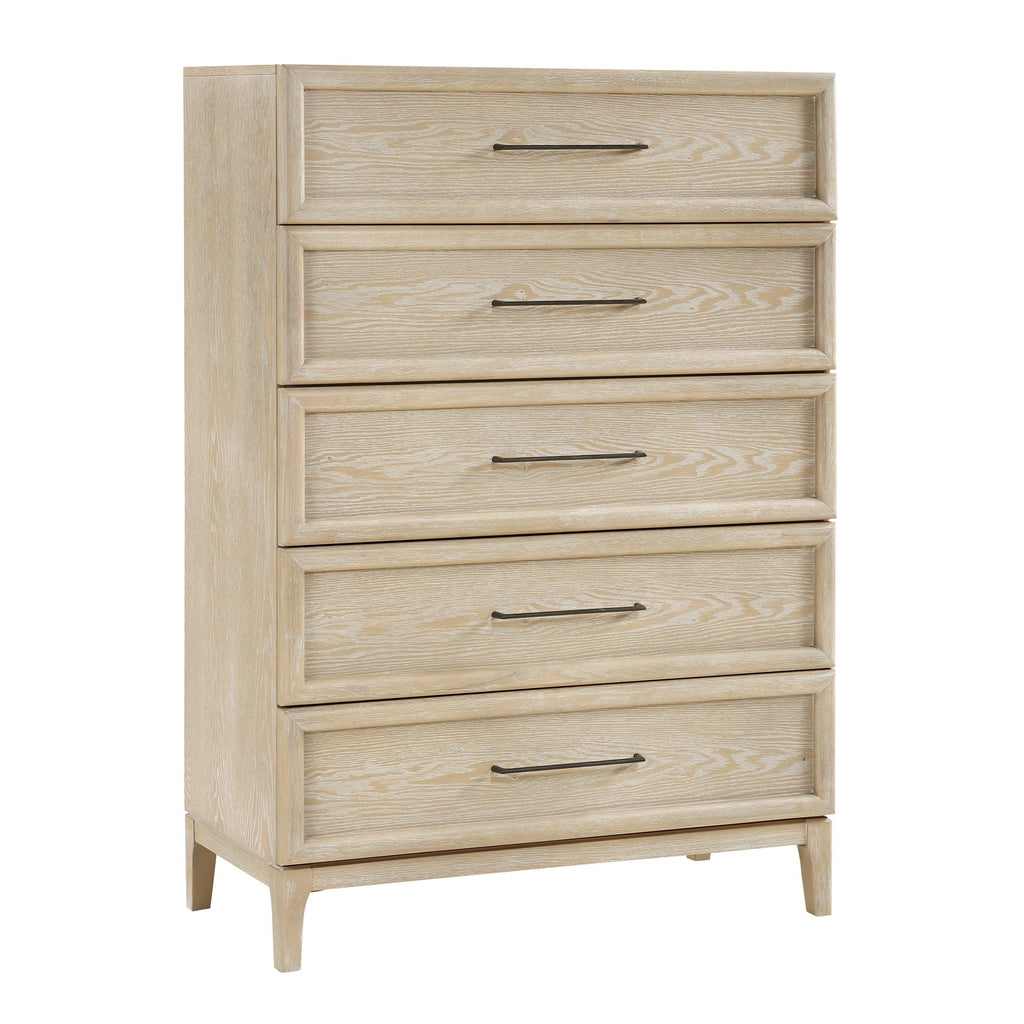 Wooden Storage Chest with 5 Drawers in Light Brown Finish.