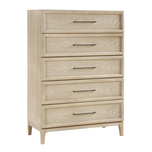 Wooden Storage Chest with 5 Drawers in Light Brown Finish.