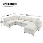 130' Modular Sofa Bed - Convertible 6 Seat Sectional with dimensions labeled in inches, showcasing modular layout and seat measurements.