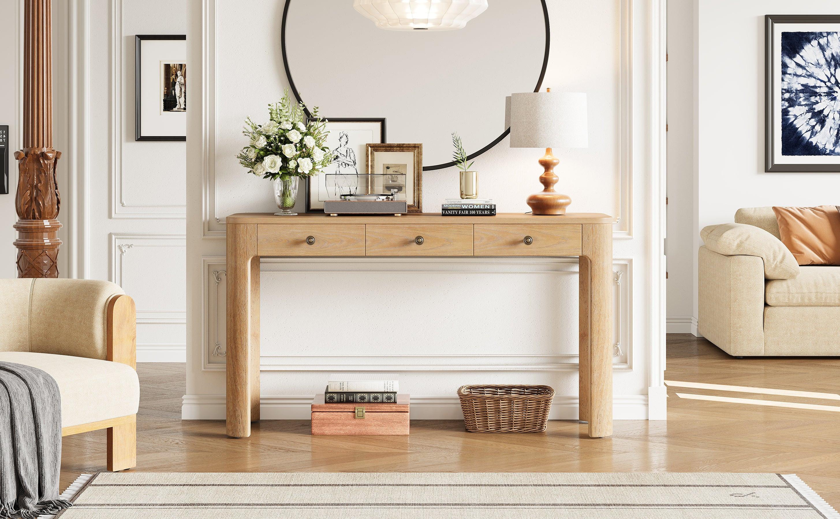 TREXM Rustic Console Table with Drawers for Entryway & Living Room.