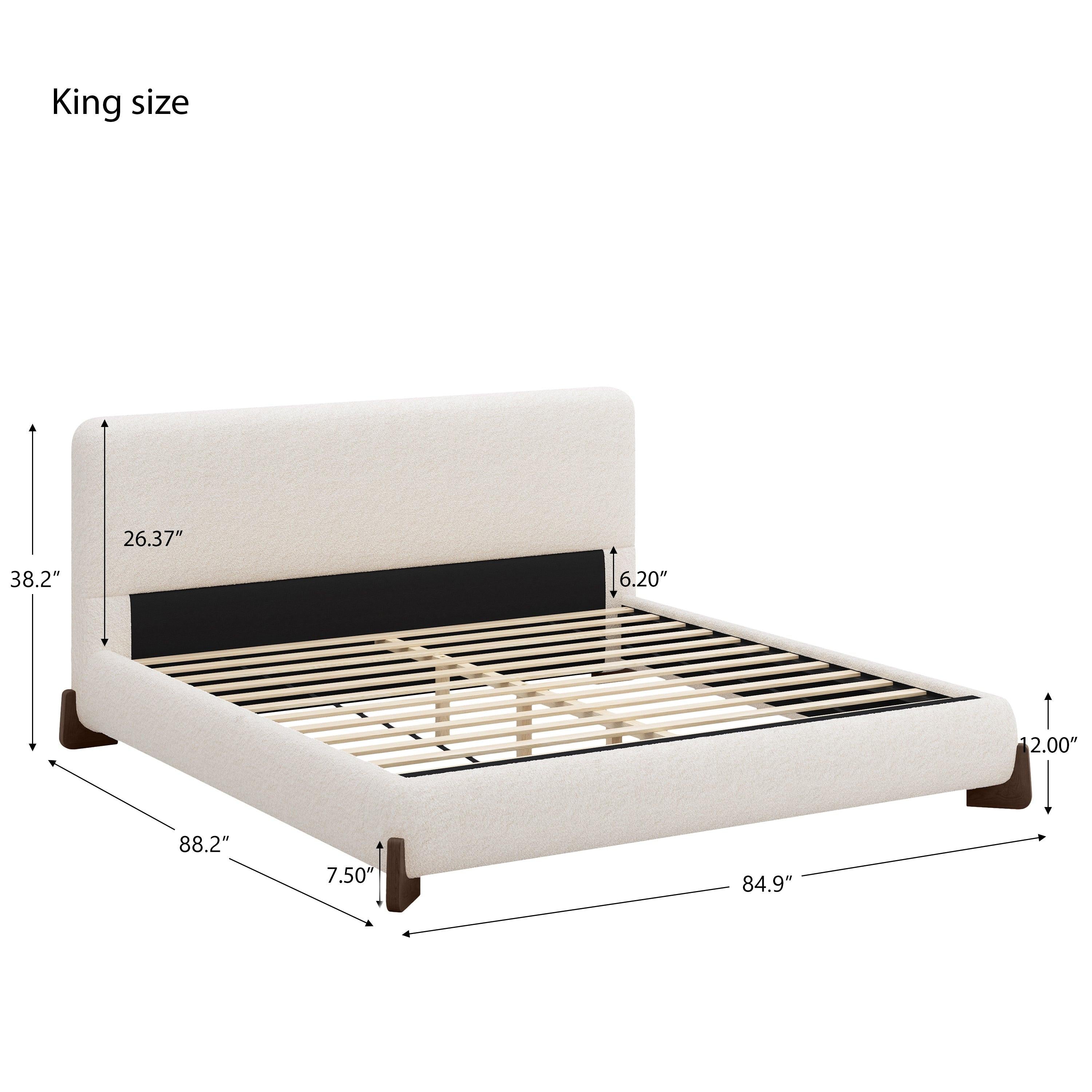 King Size Upholstered Bed with Durable Wood Legs.