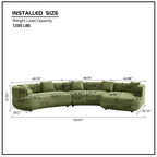 155.91 inch Curved Green Sectional Sofa with 5 Pillows.
