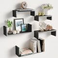 Set of 5 Black Wood Floating Wall Shelves for Modern Home Decor