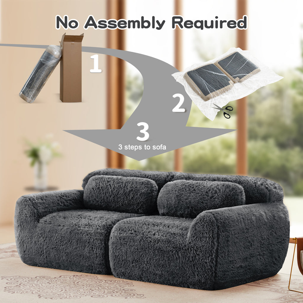 No assembly required for Modular Sofa - Dark Grey, showing easy 3-step setup process from box to sofa.