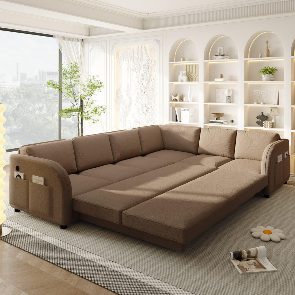 L-Shaped Sofa Couch with Pull-Out Bed for Modern Living.