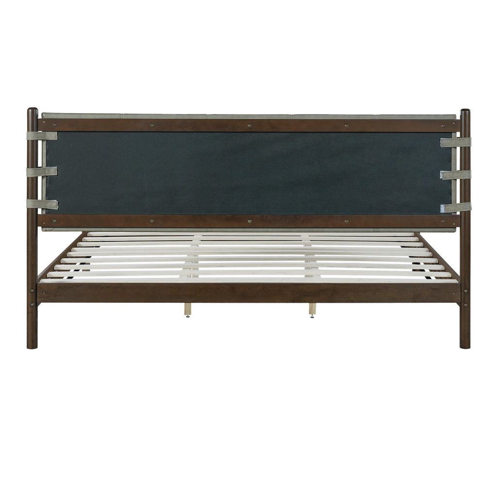 King Bed Frame with Headboard - Rubber Wood Platform Design.