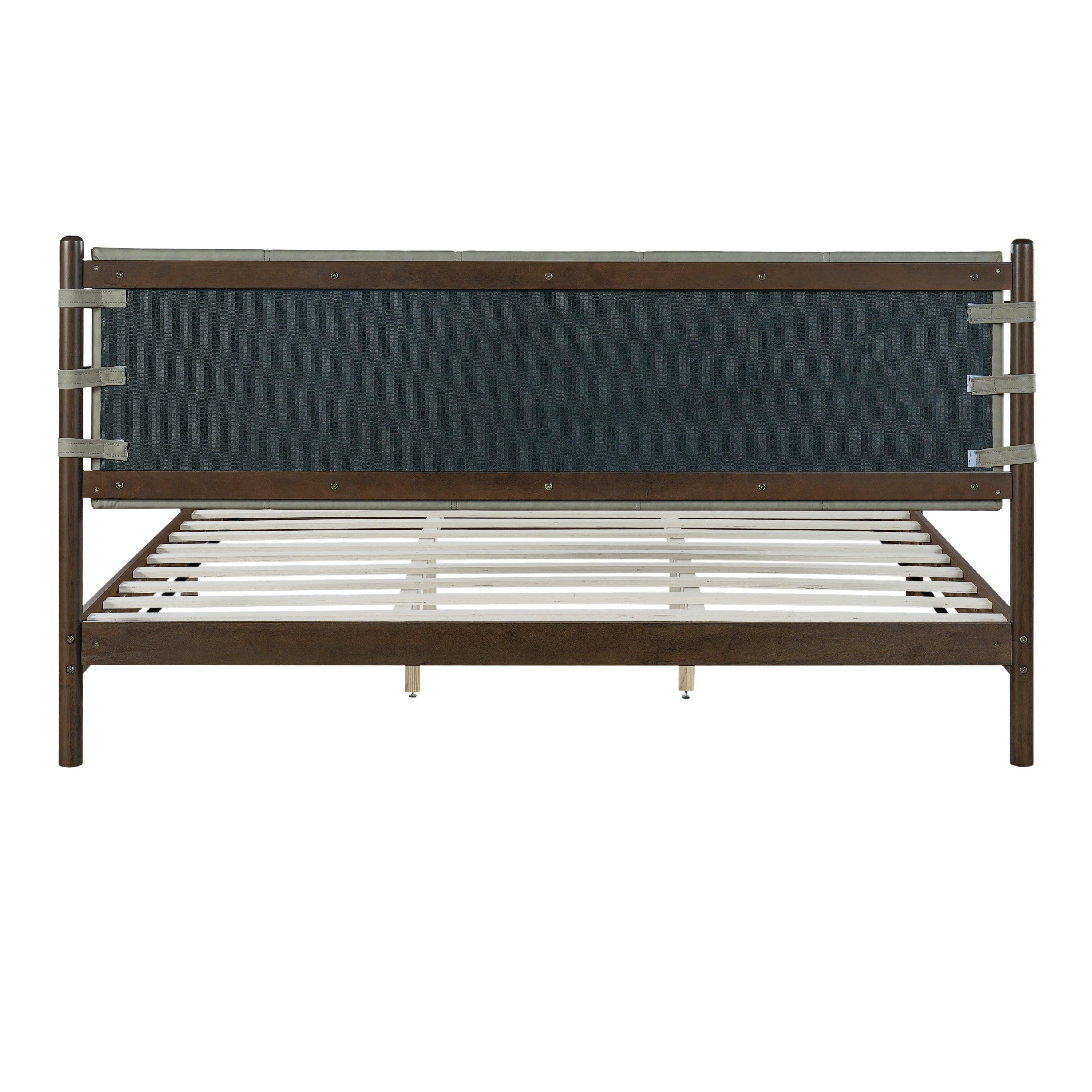 King Bed Frame with Headboard - Rubber Wood Platform Design.