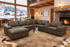 Olive Green Leather Match Modular Sectional Sofa with Square Arms