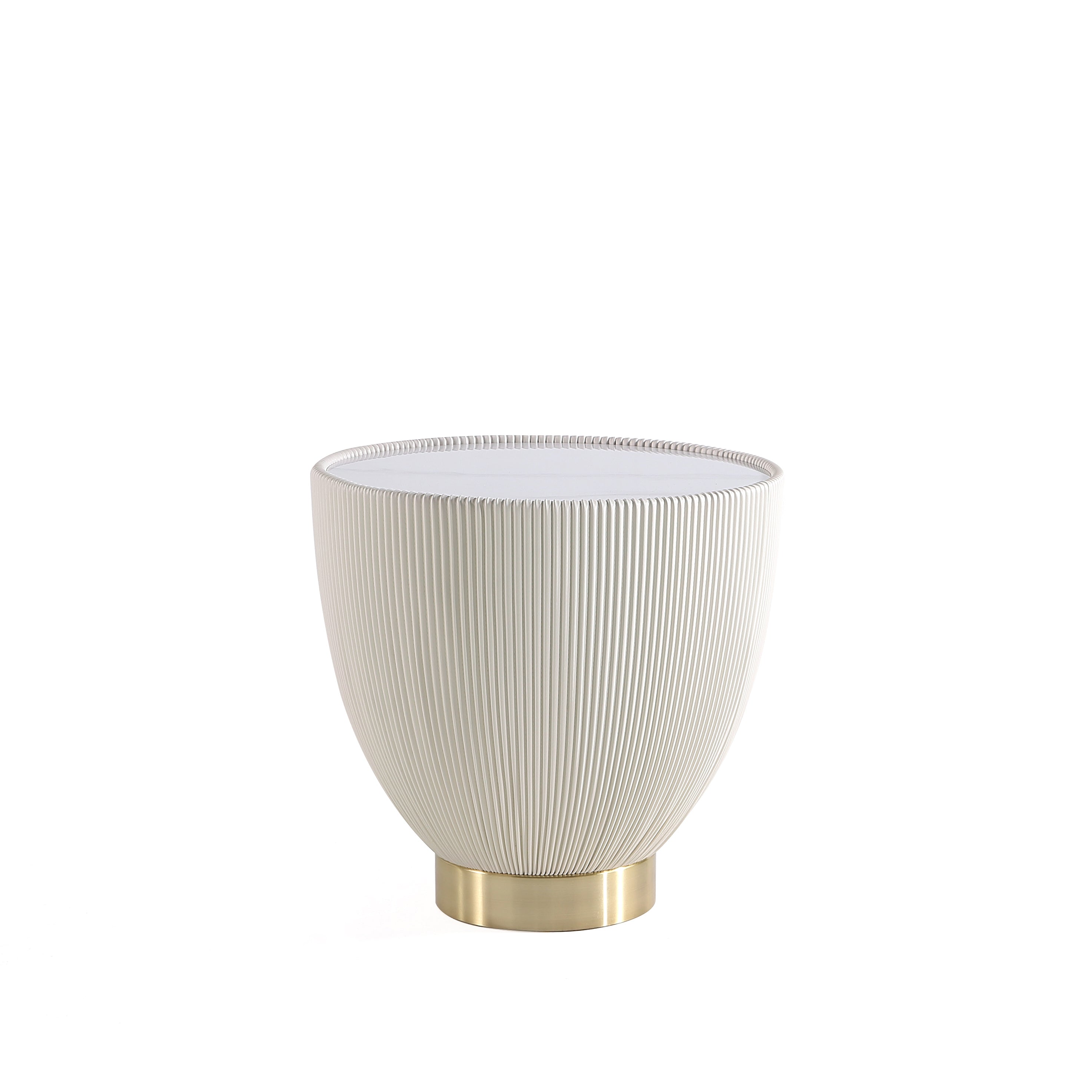 Anderson Sintered Stone Top Upholstered End Table in Cream