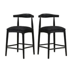 Black Fabric Counter Stool Set of 2 with sleek curved backrests and cushioned seats, perfect for stylish and comfy kitchen or bar seating.