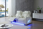 Lumin Power Reclining White Faux Leather Loveseat with LED Lighting