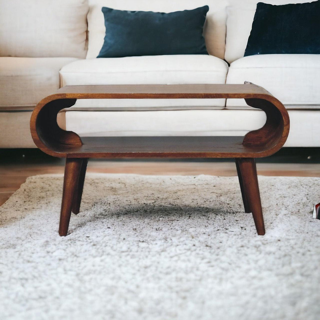 Open Chestnut Coffee Table, Nordic Legs, Dark Brown.