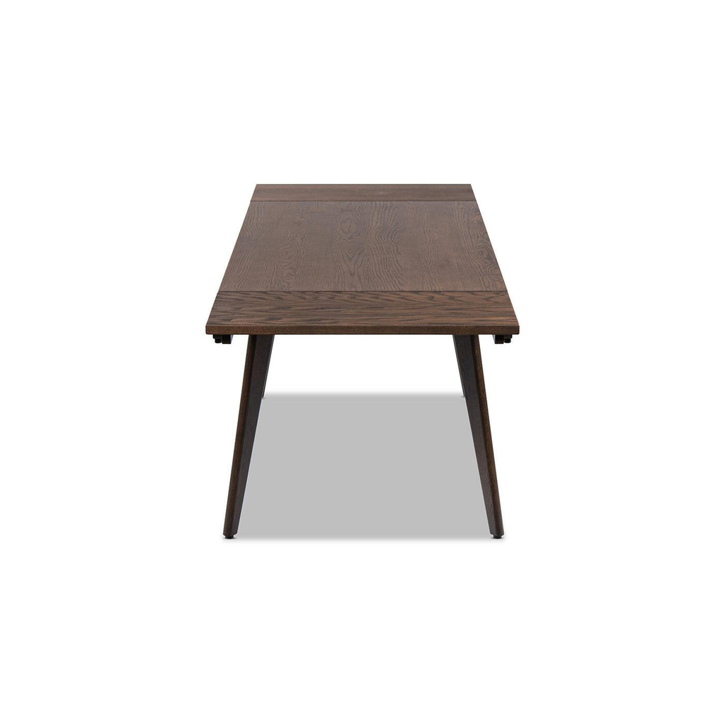 Capri 59-90.5' Solid Oak Wood 6-8 Seat Extendable Leaf Dining Table, Dark Brown Red Oak.