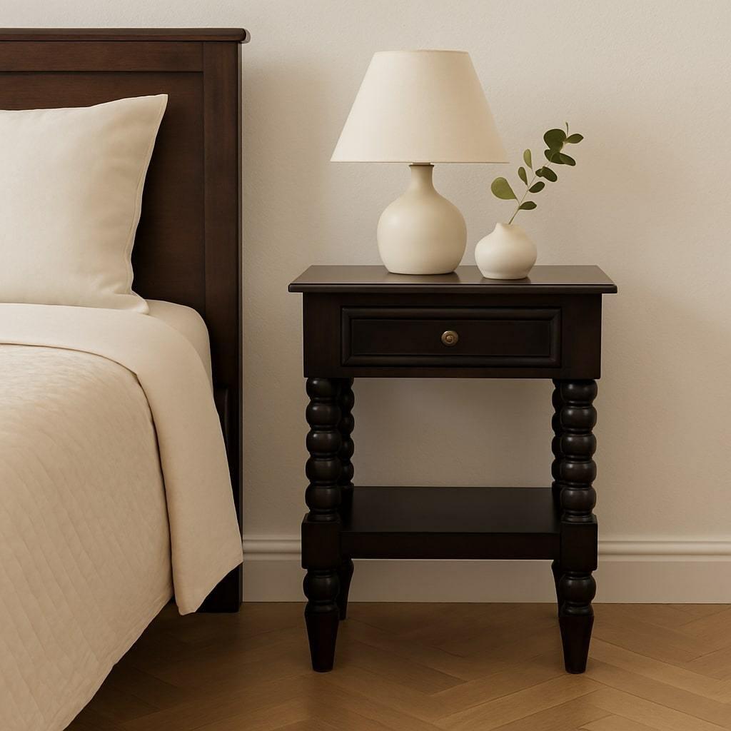 Solid Wood Vienna 1-Drawer Nightstand with Storage.