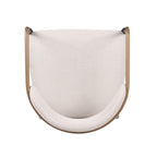 Top-down view of a contemporary counter height chair showing the curved backrest and cushioned seat in beige upholstery.