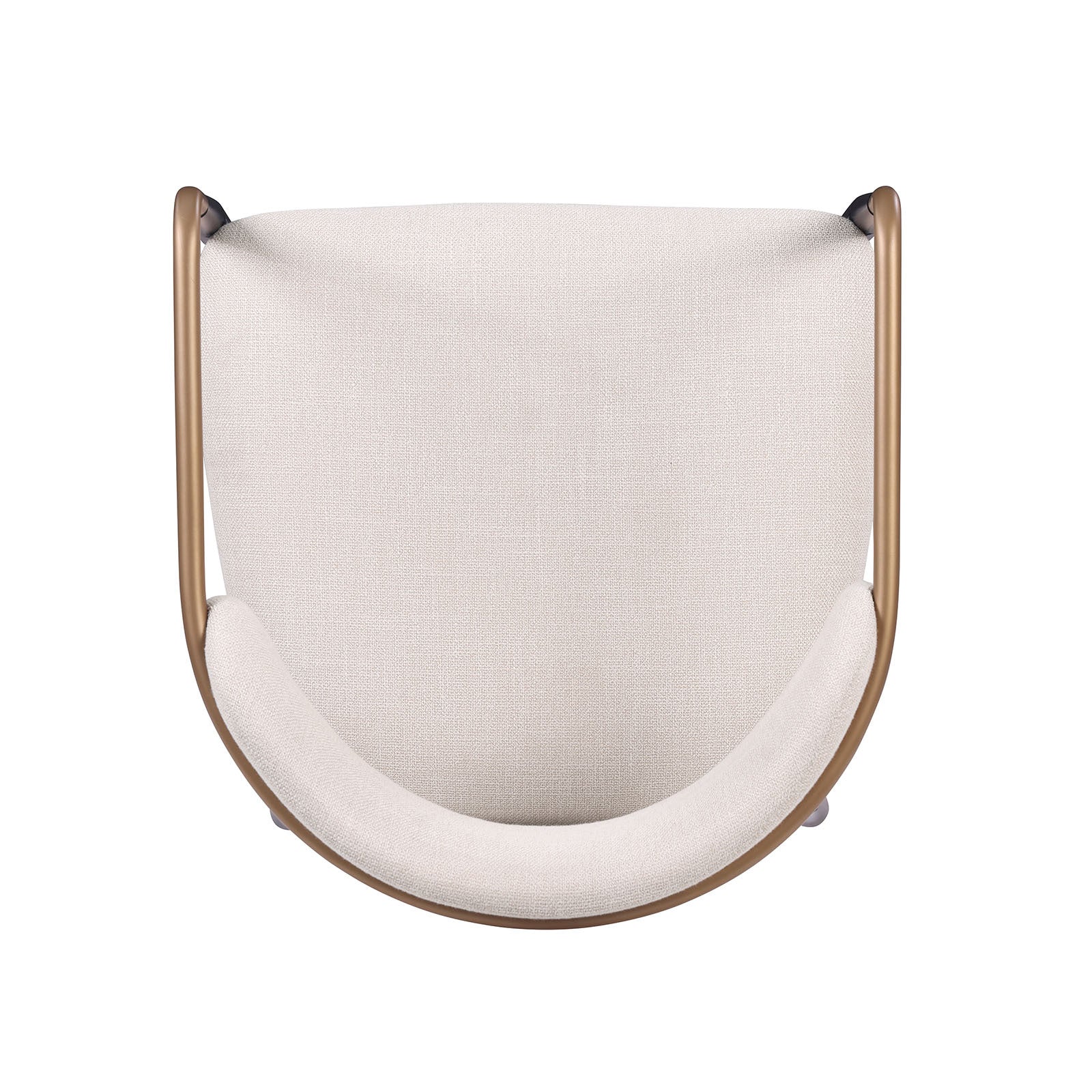 Top-down view of a contemporary counter height chair showing the curved backrest and cushioned seat in beige upholstery.