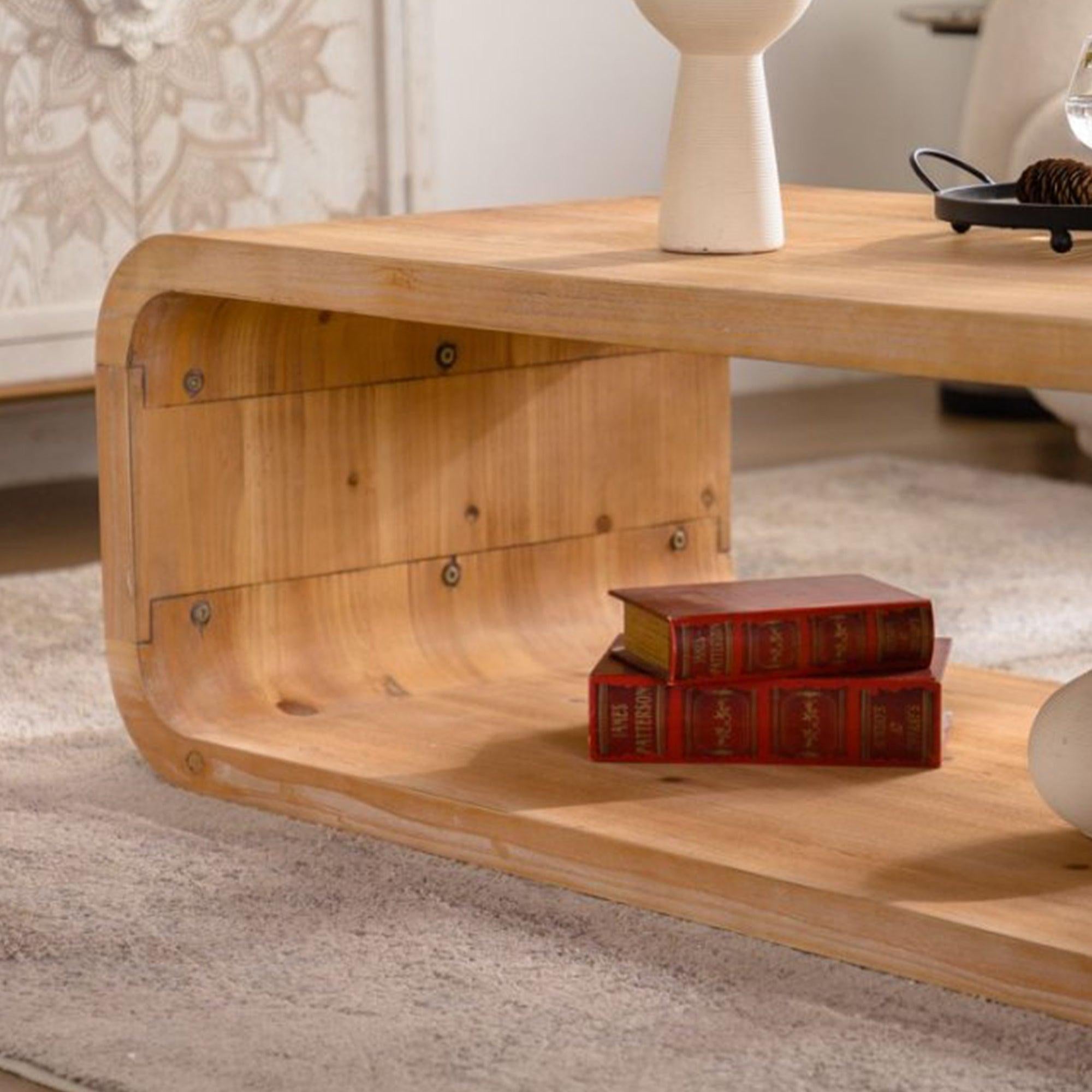 Light Wood Coffee Table with Open Storage for Living Rooms.