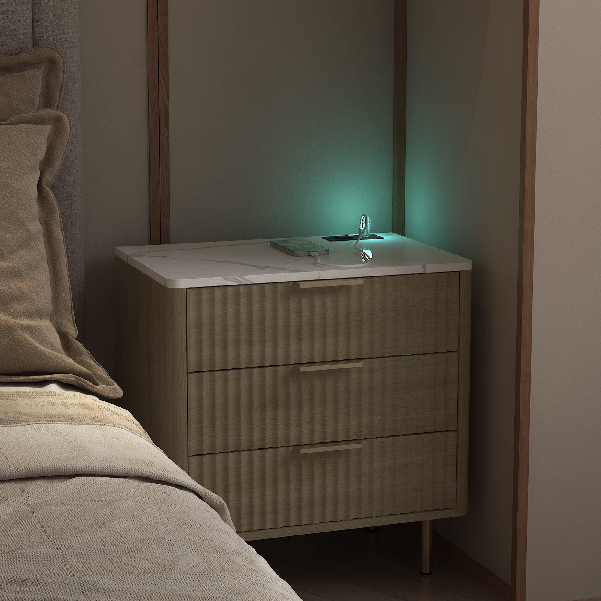 Smart Nightstand with Charging Station and Night Light.